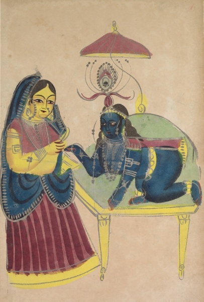 Baby Krishna Asking for Butter from Yashoda, from a Kalighat album