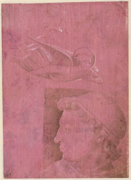 Head of a Man, Two Studies of a Woman's Profile, and a Study of An Angel (verso)