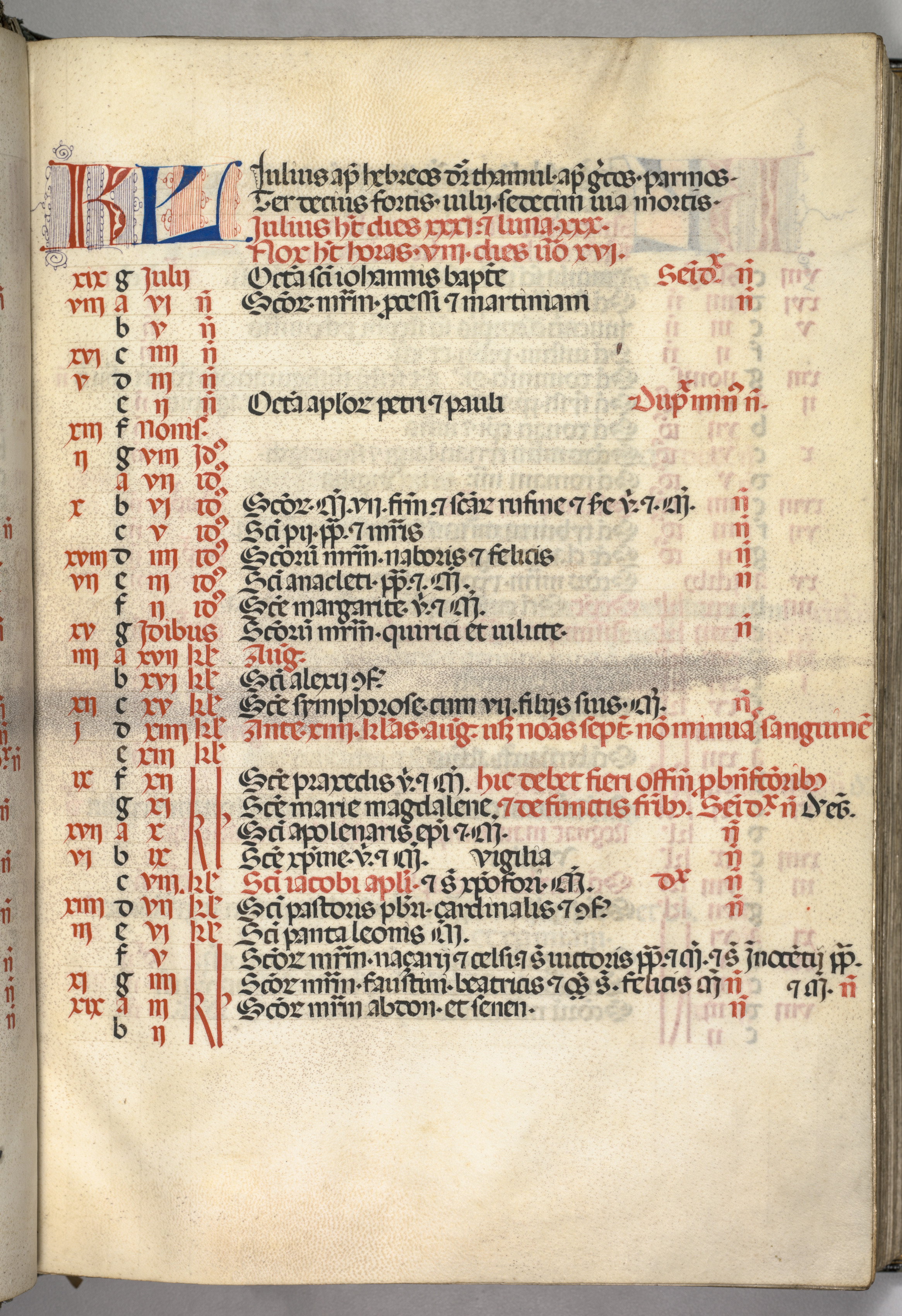 Missale: Fol. 6r: July Calendar Page