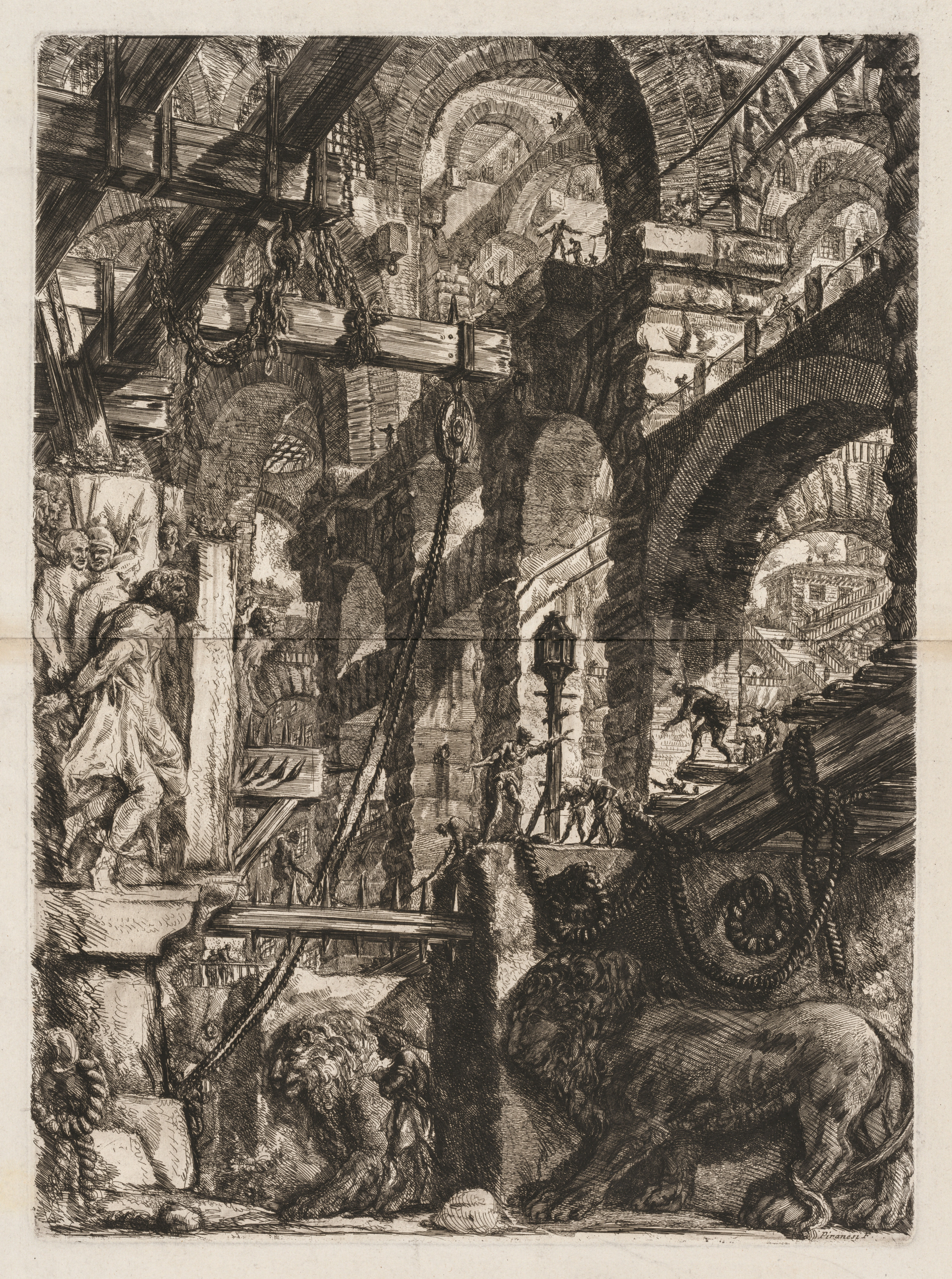 The Prisons:  A Perspective of Roman Arches, with Two Lions Carved in Relief on Stone Slabs in the Foreground