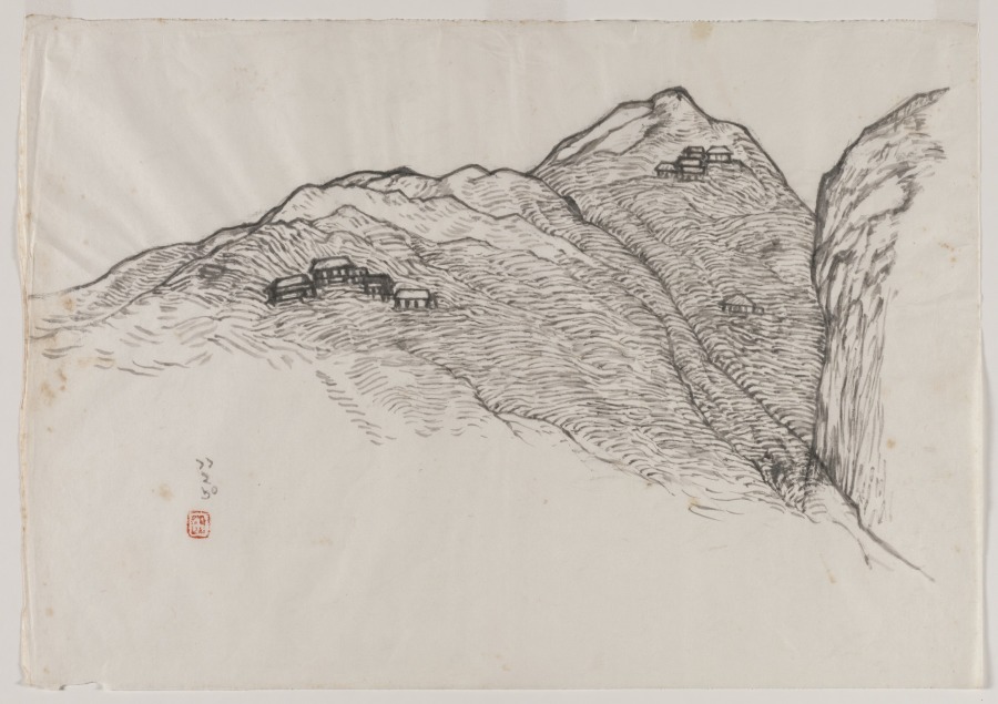 Untitled (Mountains with Two Villages), Nandalal Bose, 1960