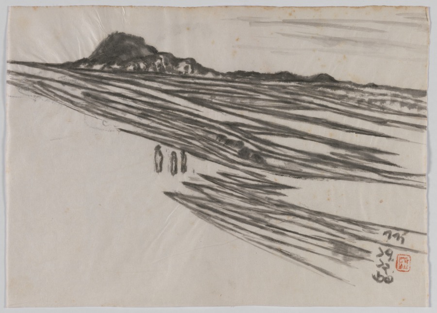 Untitled (Three Figures at Low Tide), Nandalal Bose, 1960