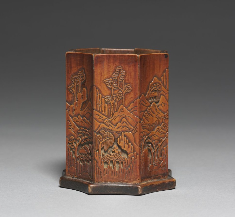 Brush Holder with Bamboo and Landscape Design