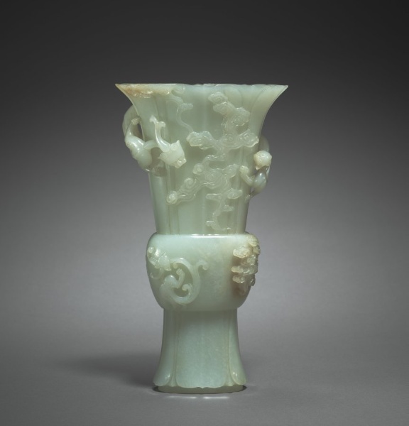 Vase in Form of Archaic Zun with Dragons in Relief