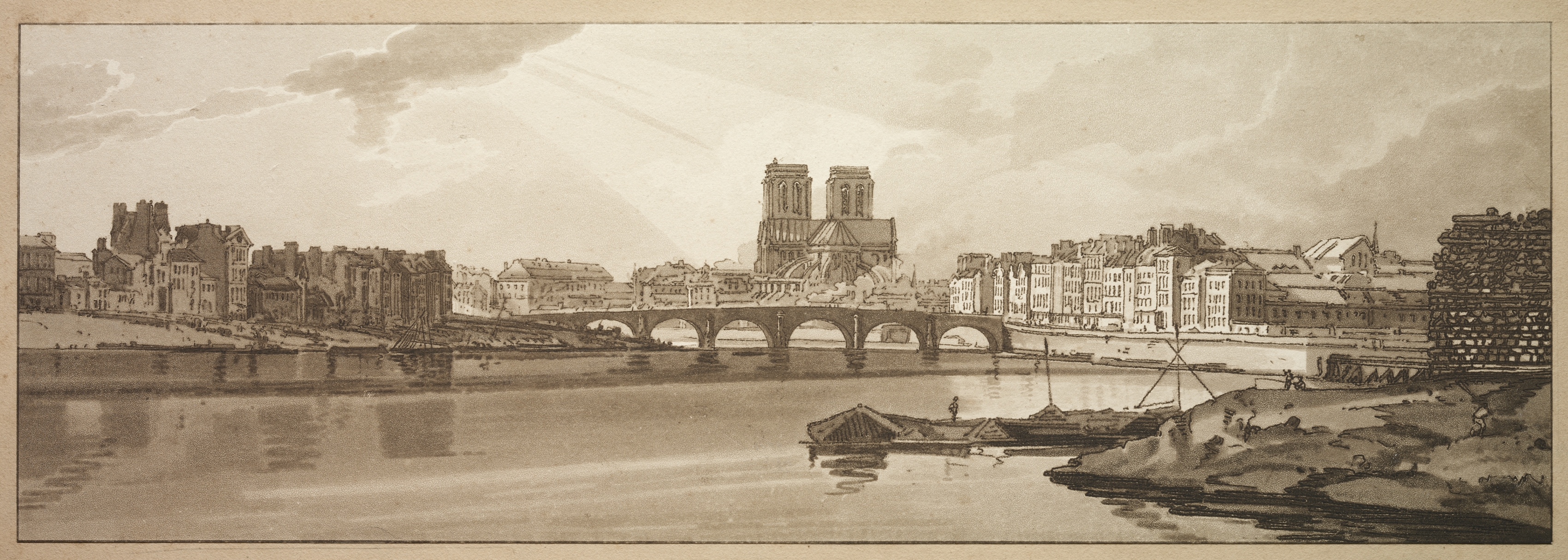 A Selection of Twenty of the Most Picturesque Views in Paris: View of Pont de la Tournelle & Notre Dame taken from the Arsenal