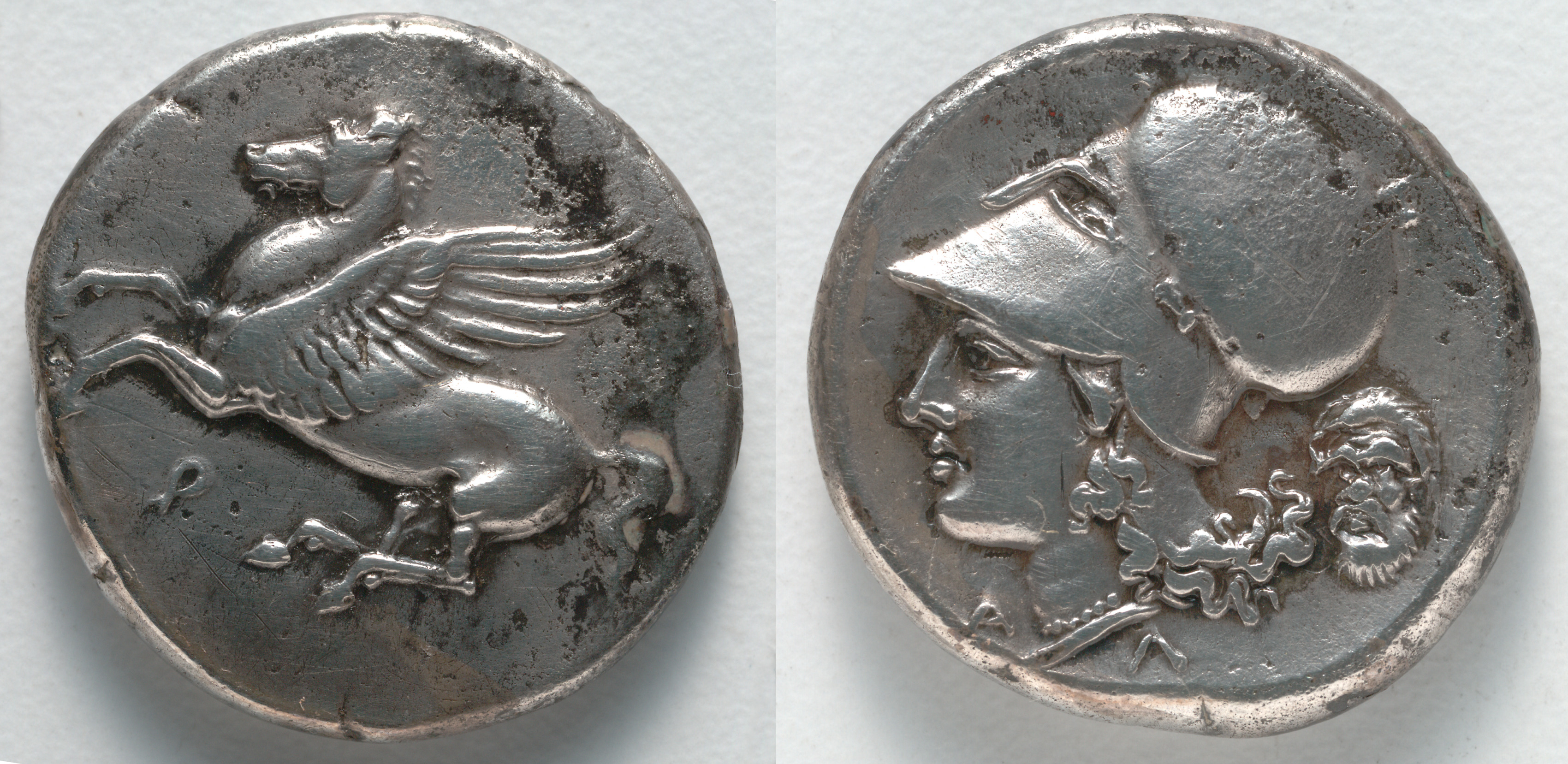 Stater: Pegasos (obverse); Head of Athena (reverse)