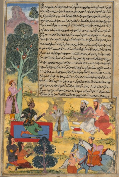 Vabhruvahana Approaches Arjuna, page from the Khan Khanan's Razm-nama