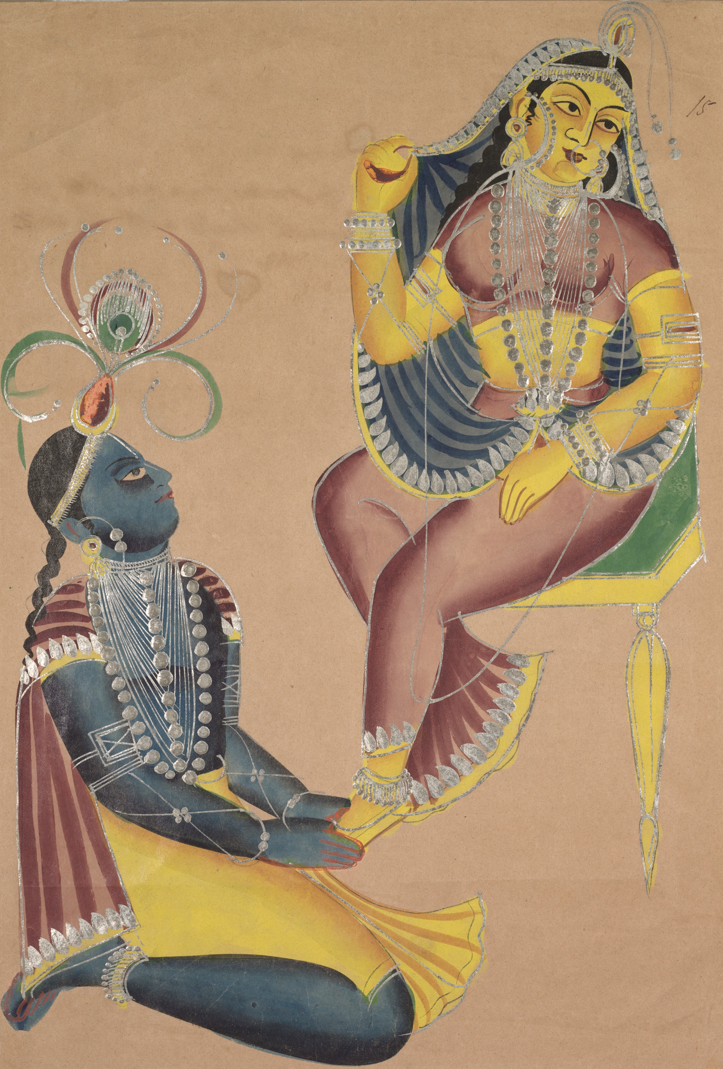 Krishna Stroking Radha's Feet