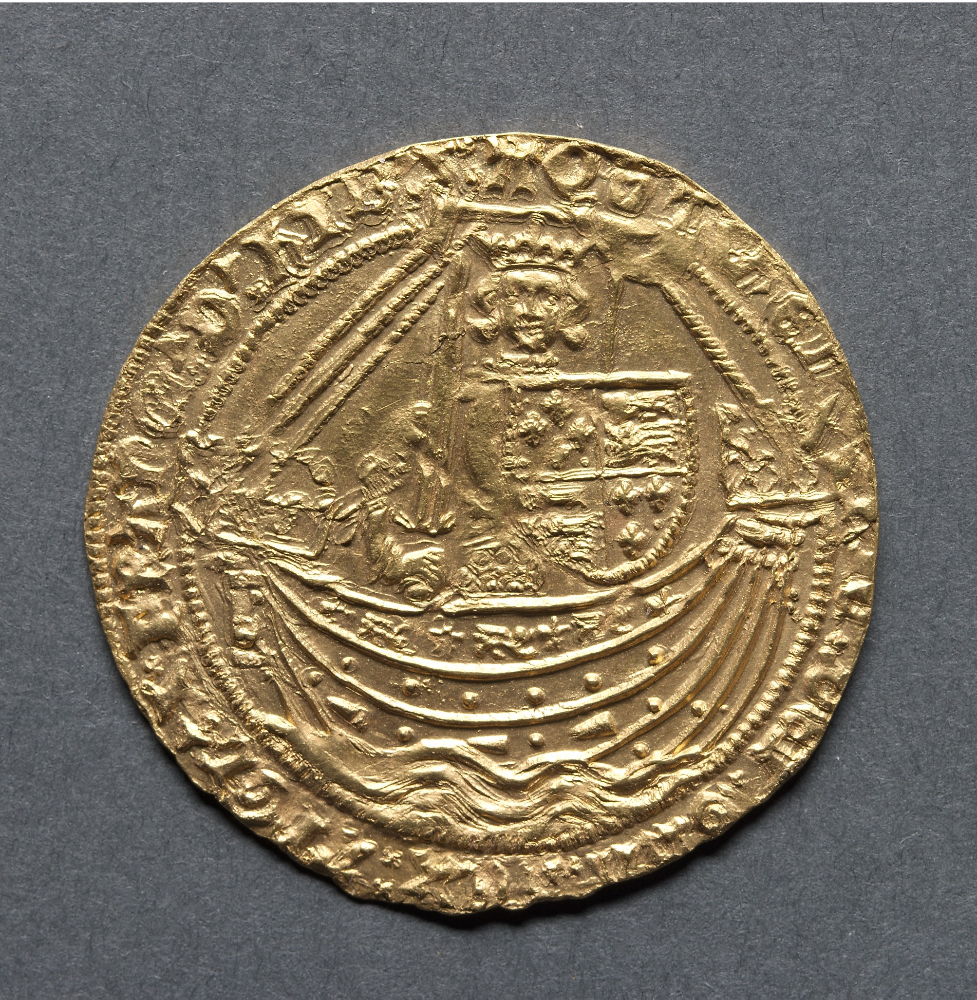 Noble: Henry V in Ship with Shield of Arms (obverse)