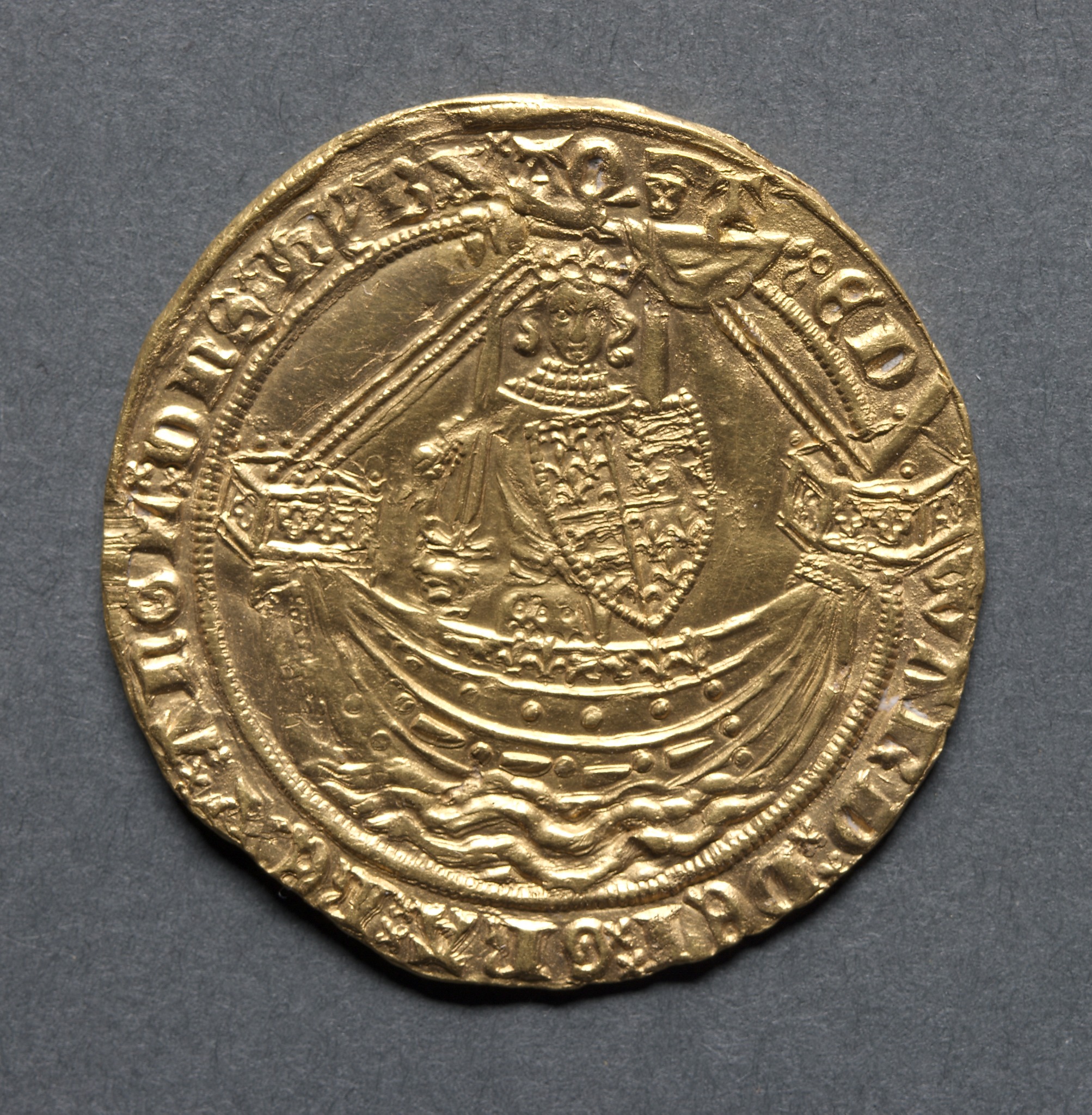 Noble: Edward III Standing in Ship with Shield of Arms (obverse)