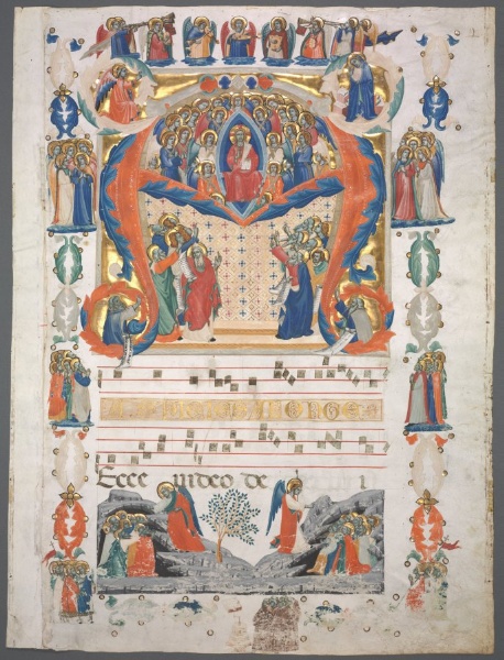 Single Leaf Excised from an Antiphonary: Inital A[spiciens a longe] with Christ in Majesty