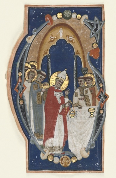 Historiated Initial (G) Excised from a Choir Book: St. Gregory the Great Celebrating Mass