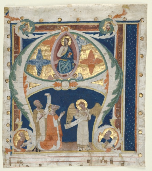 Historiated Initial (A) Excised from a Gradual: Christ in Majesty with King David and Prophets