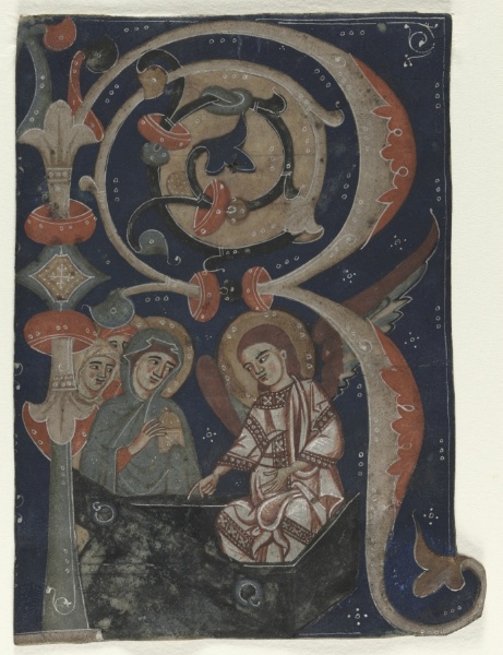 Historiated Initial (R) Excised from a Gradual: The Three Marys at the Tomb