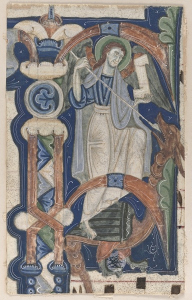 Historiated Initial (P) Excised from a Choral Book: St. Michael and the Dragon