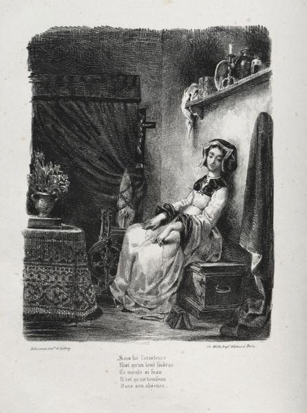 Illustrations for Faust:  Marguerite with the wheel