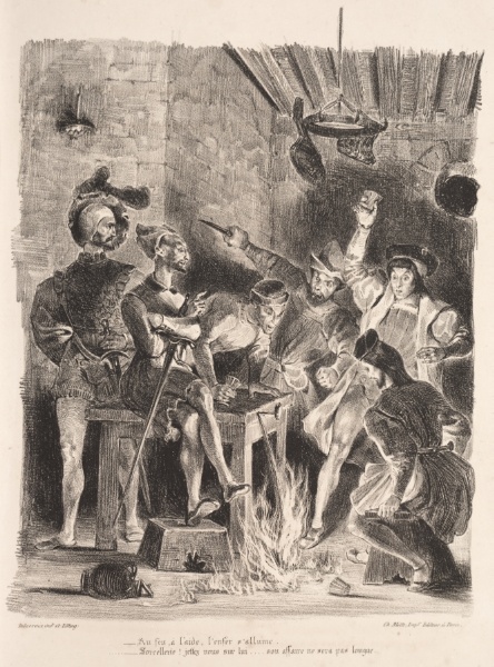 Illustrations for Faust:  Méphistophélés in the tavern of the students