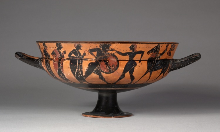 Siana Cup (Black-Figure Kylix [Drinking Cup]): Horseman and Warriors