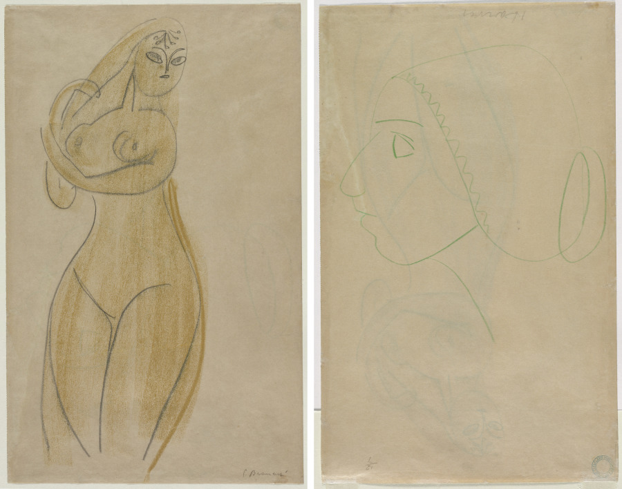 Study for Princess X (recto); Female Head in Profile (verso), Constantin Brancusi, 1913–1915