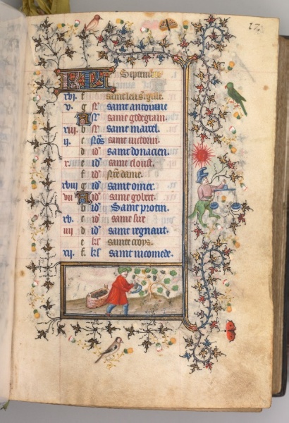 Hours of Charles the Noble, King of Navarre (1361-1425): fol. 9r, September