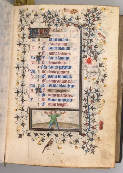 Hours of Charles the Noble, King of Navarre (1361-1425): fol. 3r, March