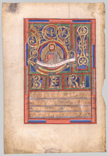 Single Leaf Excised from a Gospel Book with Initial L[iber generationis]: St. Matthew (verso)