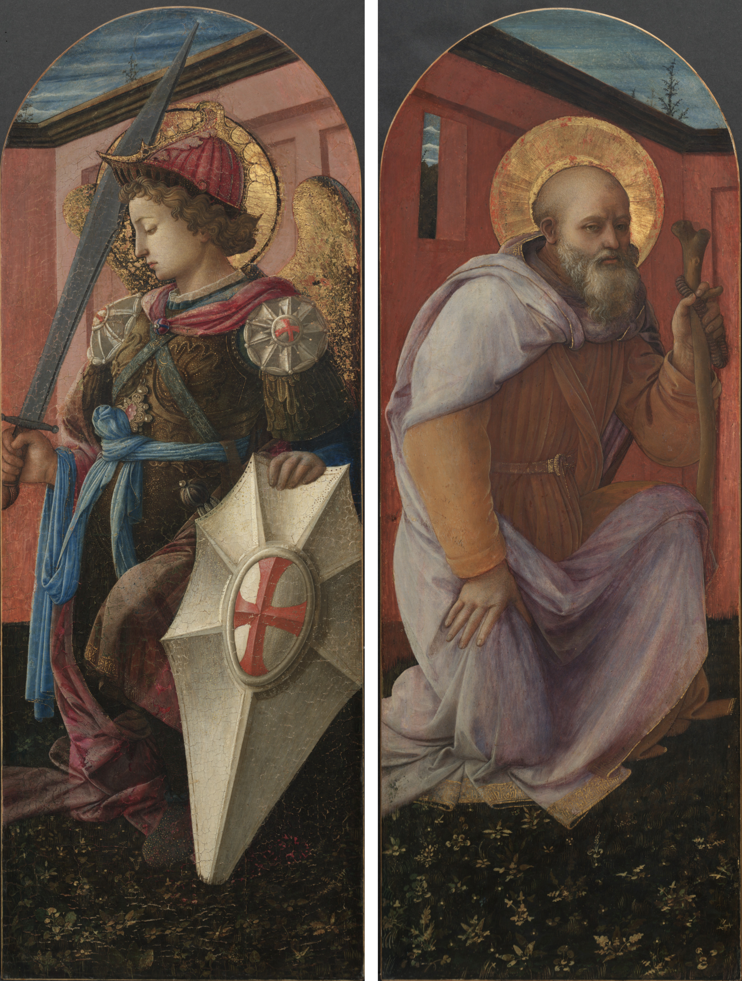 Pair of Panels from a Triptych: The Archangel Michael and St. Anthony Abbot