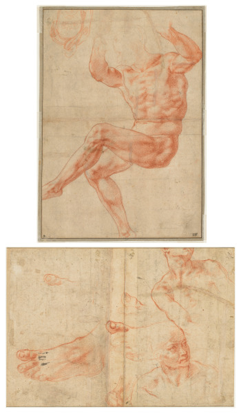 Study for the Nude Youth over the Prophet Daniel (recto); Figure Studies...