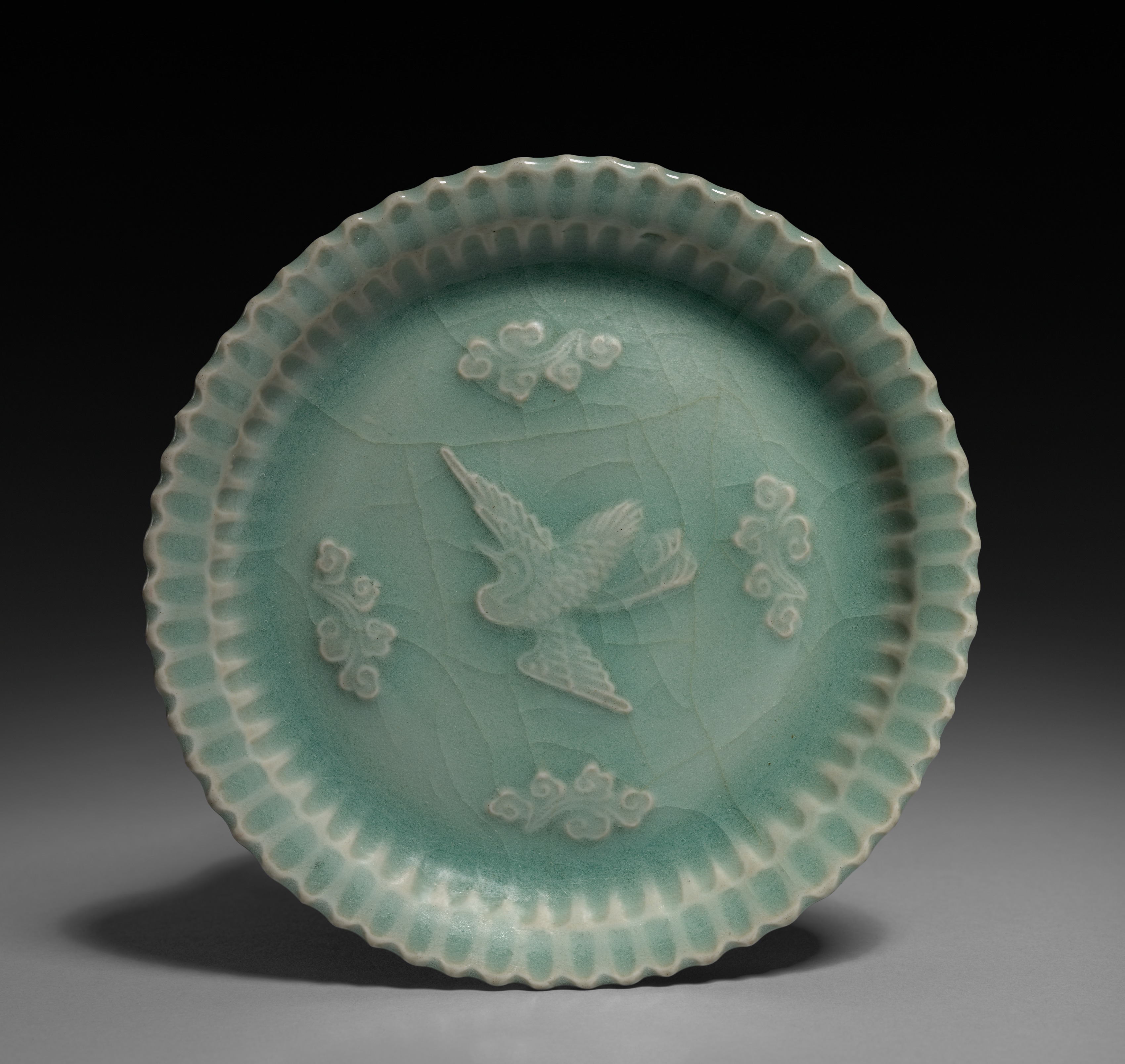 Dish with Flying Crane and Clouds in Relief