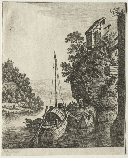 Two Boats moored under a rock