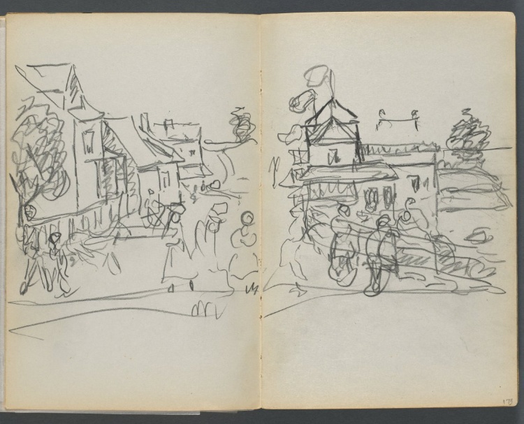 Sketchbook, The Dells, N° 127, page 174 & 175: Village with Houses and Road 