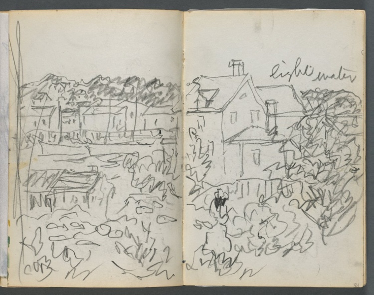 Sketchbook, The Dells, N° 127, page 120 & 121: Landscape with Houses