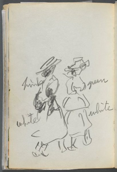 Sketchbook, The Dells, N° 127, page 144: Two Figures walking with color notations