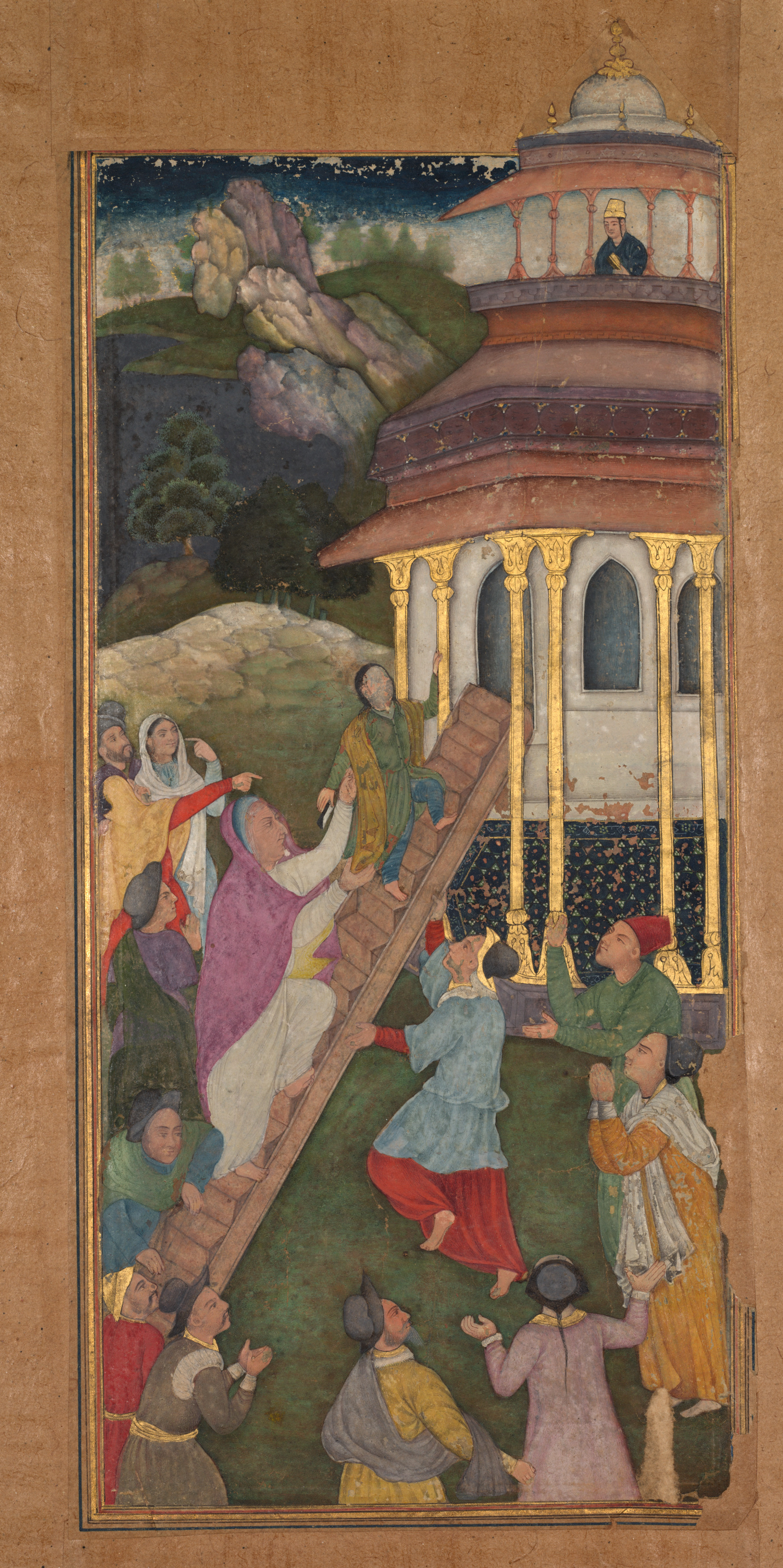 Mary ascends the stairs to the temple, folio 9 (recto), from a Mirror of Holiness (Mir’at al-quds) of Father Jerome Xavier