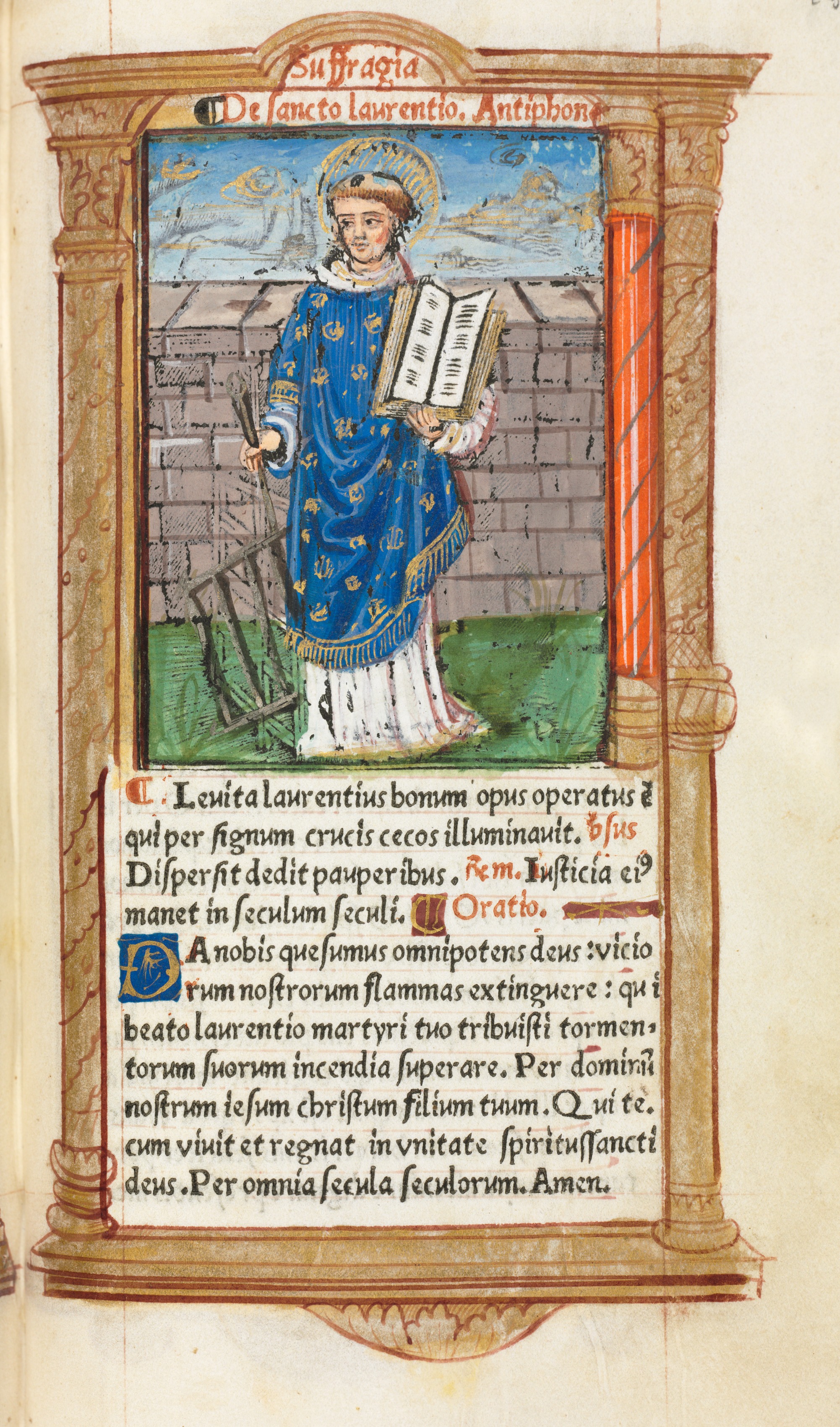 Printed Book of Hours (Use of Rome):  fol. 101r, St. Lawrence