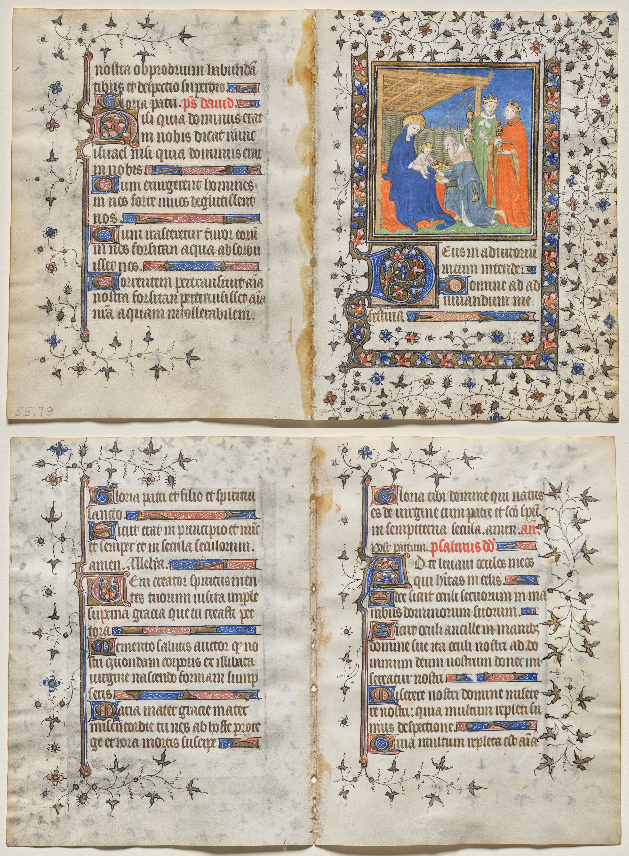 Bifolio from a Book of Hours: Adoration of the Magi (recto); Text (verso)