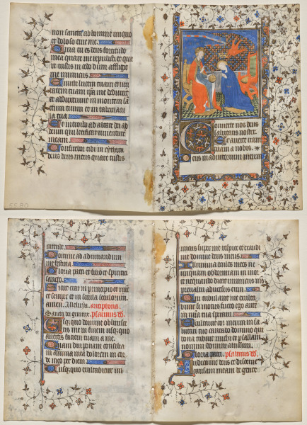 Bifolio from a Book of Hours: Coronation of the Virgin (recto); Text (verso)