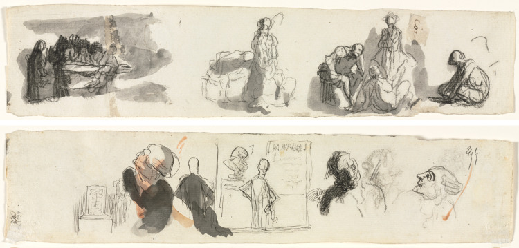 Sheet of Studies with a Group of Four Figures to the Right (recto) Sketches of Various Figures (verso)