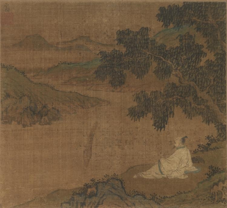 Man on a Hillside under a Tree Overlooking a River