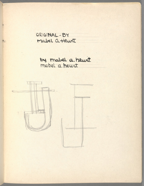 Sketchbook No. 6, page 183: Inscribed in Pen and Ink: Original by Mabel A. Hewit  by mabel a. hewit mabel a. hewit and design for letters I J in pencil