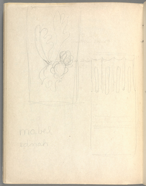 Sketchbook No. 6, page 182: Pencil sketches inscribed mabel ednah