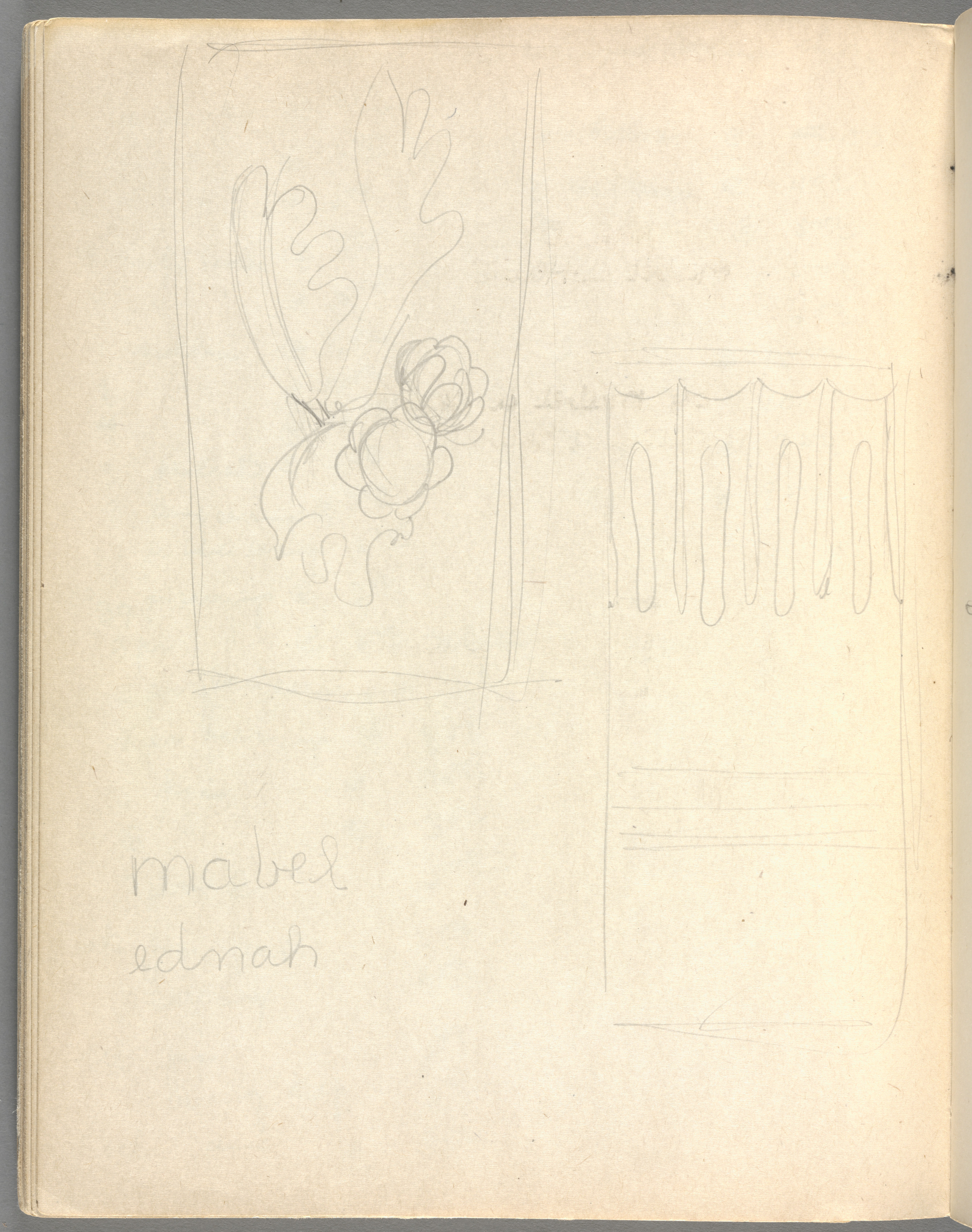 Sketchbook No. 6, page 182: Pencil sketches inscribed mabel ednah