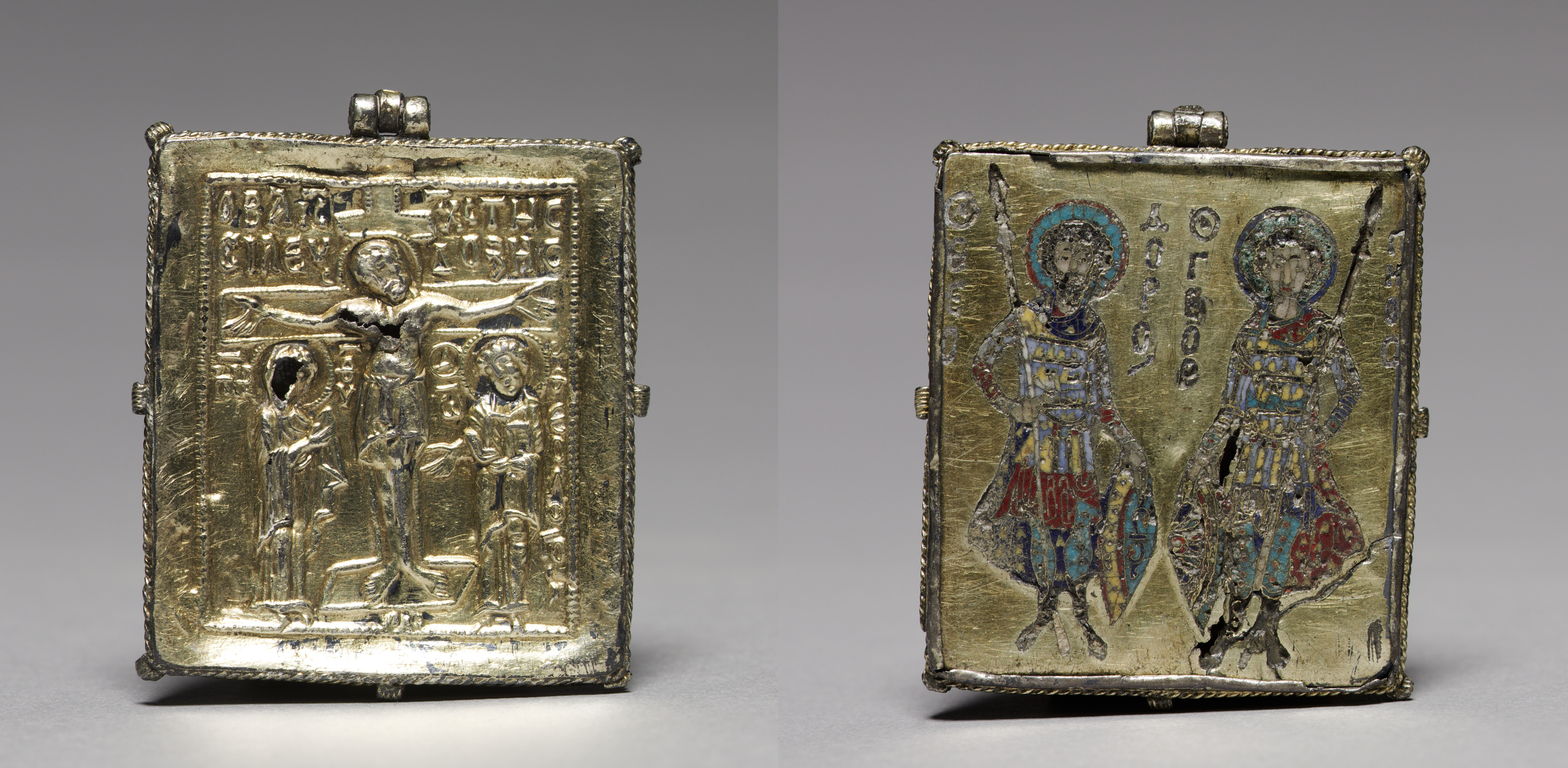 Enkolpion with the Crucifixion (front) and Saints Theodore and George (back)