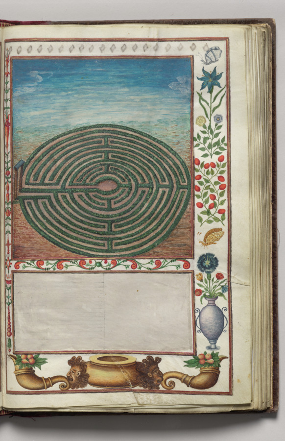 Labyrinth with Floral and Cornucopia Border, folio 16 (recto), from ...
