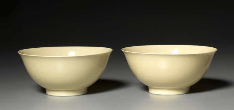 Pair of Bowls with Yellow Glaze