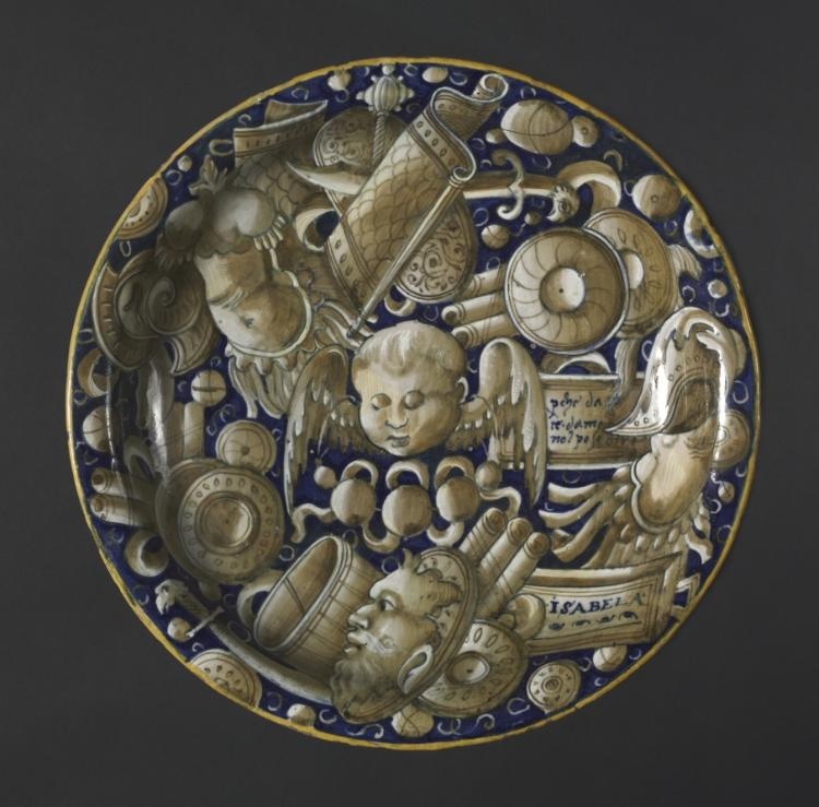 Plate with Putto, Masques, and Trophies