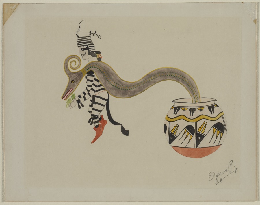 Koshare, Serpent and Bowl, Oqwa Pi (Abel Sanchez), 1930s