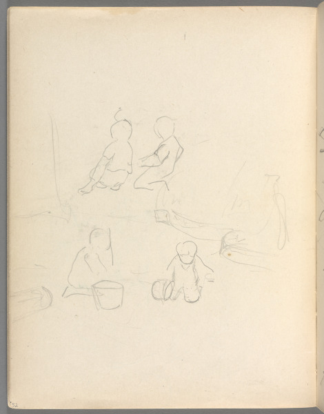 Sketchbook No. 6, page 52: Pencil sketches of children playing with pails
