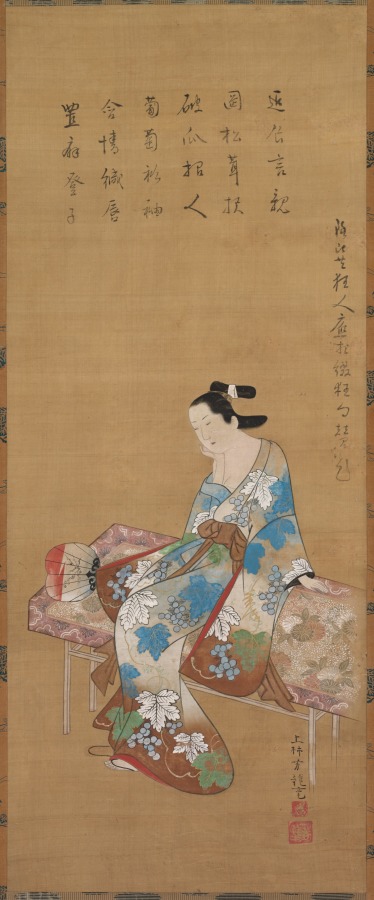 Courtesan Seated on a Bench Enjoying the Evening Cool in Summer