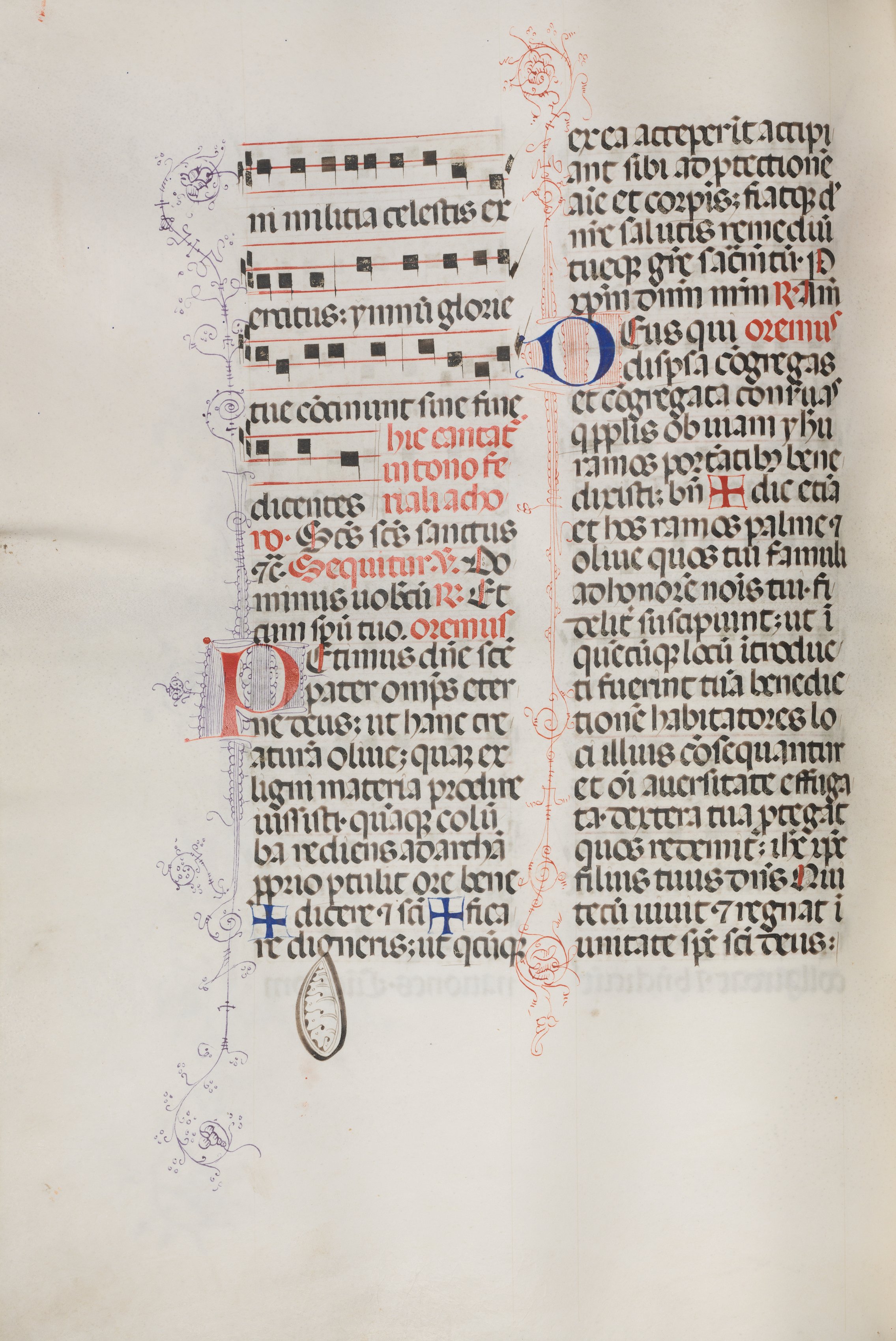 Missale: Fol. 112v: contains some music as part of Palm Sunday liturgy